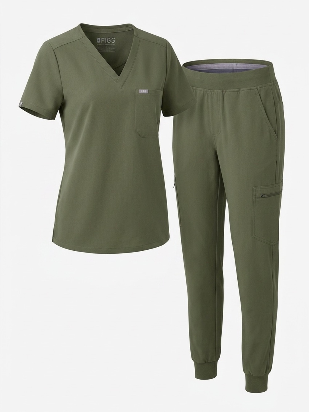 Figs Olive Green Scrub Jogger Pants and top.